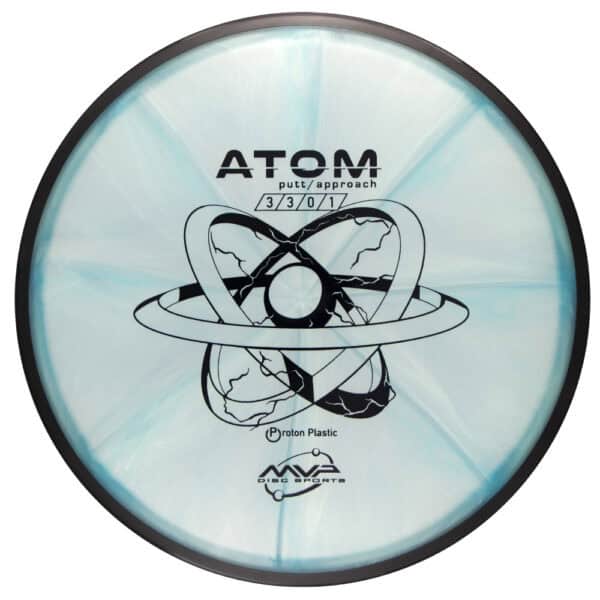 Atom putt/approach disc for disc golf, featuring atomic design and Proton Plastic.