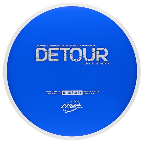 Detour disc golf disc with James Conrad 2021 World Champion branding.