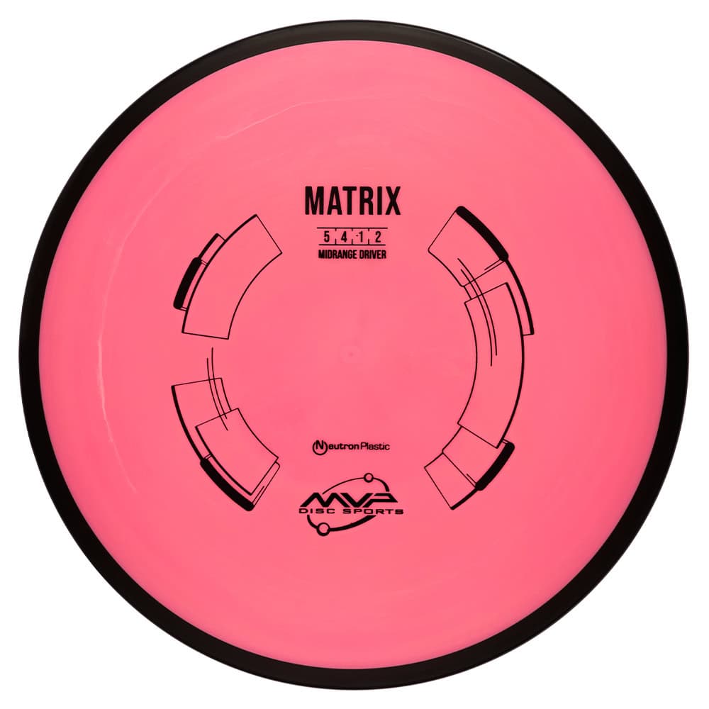 Disc Golf Disc - Matrix Midrange Driver for Precision Throws Pink Matrix disc golf midrange driver with black and white design, ideal for accurate throws and dis.