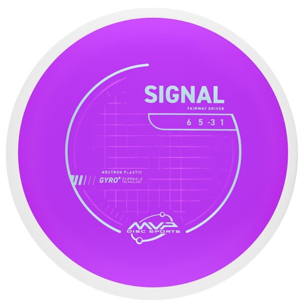 Signal fairway driver disc for disc golf, featuring neon purple color and advanced GYRO overmold tec.