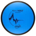 Electron Volt disc golf driver with waveform design in blue color.