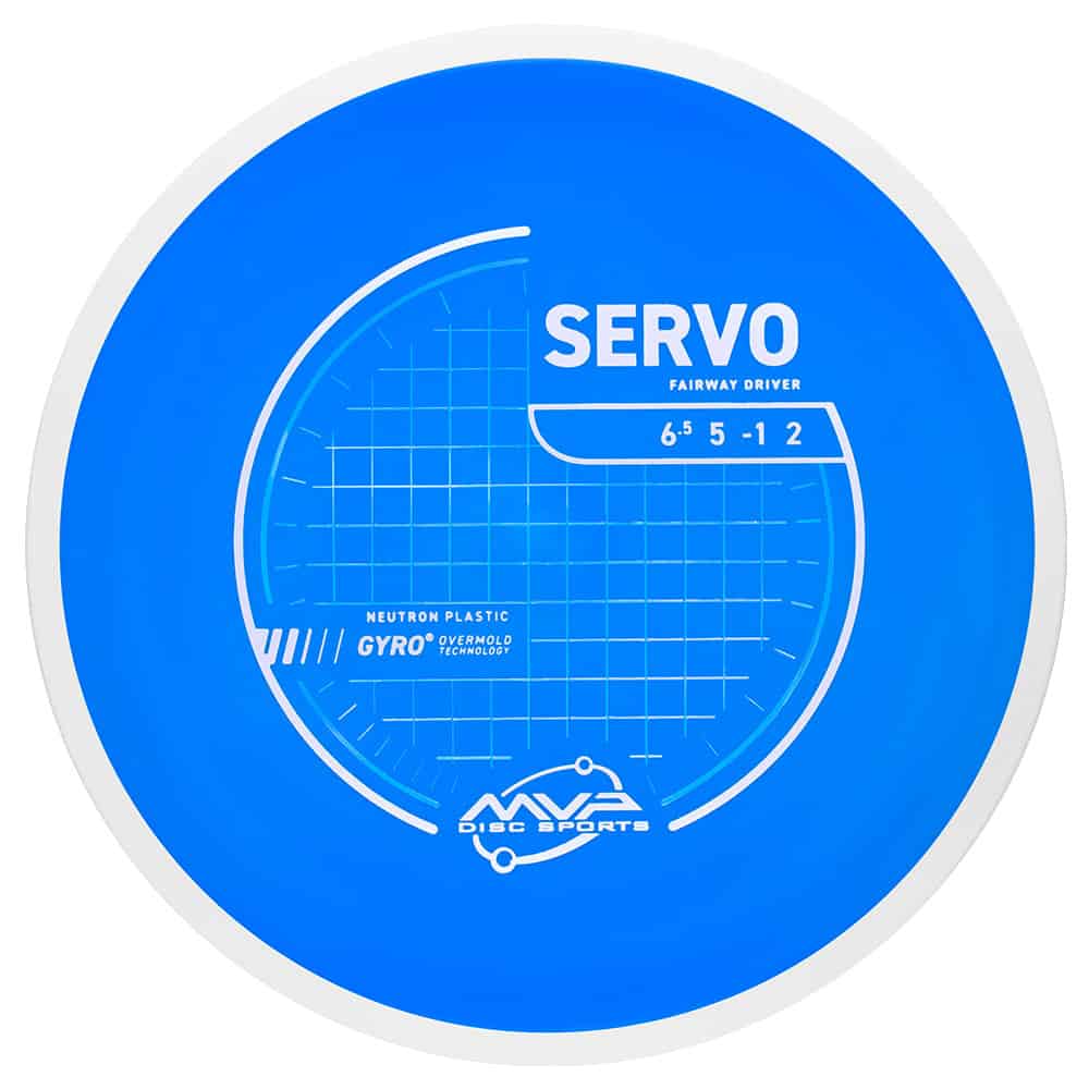 High-Performance Disc Golf Disc Blue servo fairway driver disc for disc golf with gyro technology and 6.5 speed rating.