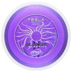 Tesla Plasma plastic disc golf disc with purple color and intricate design.