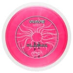 Wave distance driver disc for disc golf, featuring vibrant pink color and aerodynamic design.