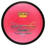 Pink Zenith distance driver disc for disc golf, featuring plasma plastic and vibrant design.