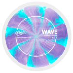 Wave distance driver disc golf disc with vibrant purple and blue swirl design, ideal for powerful th.
